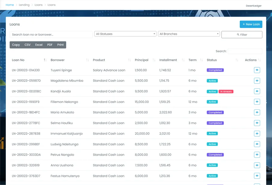 The DesertLedger loan list